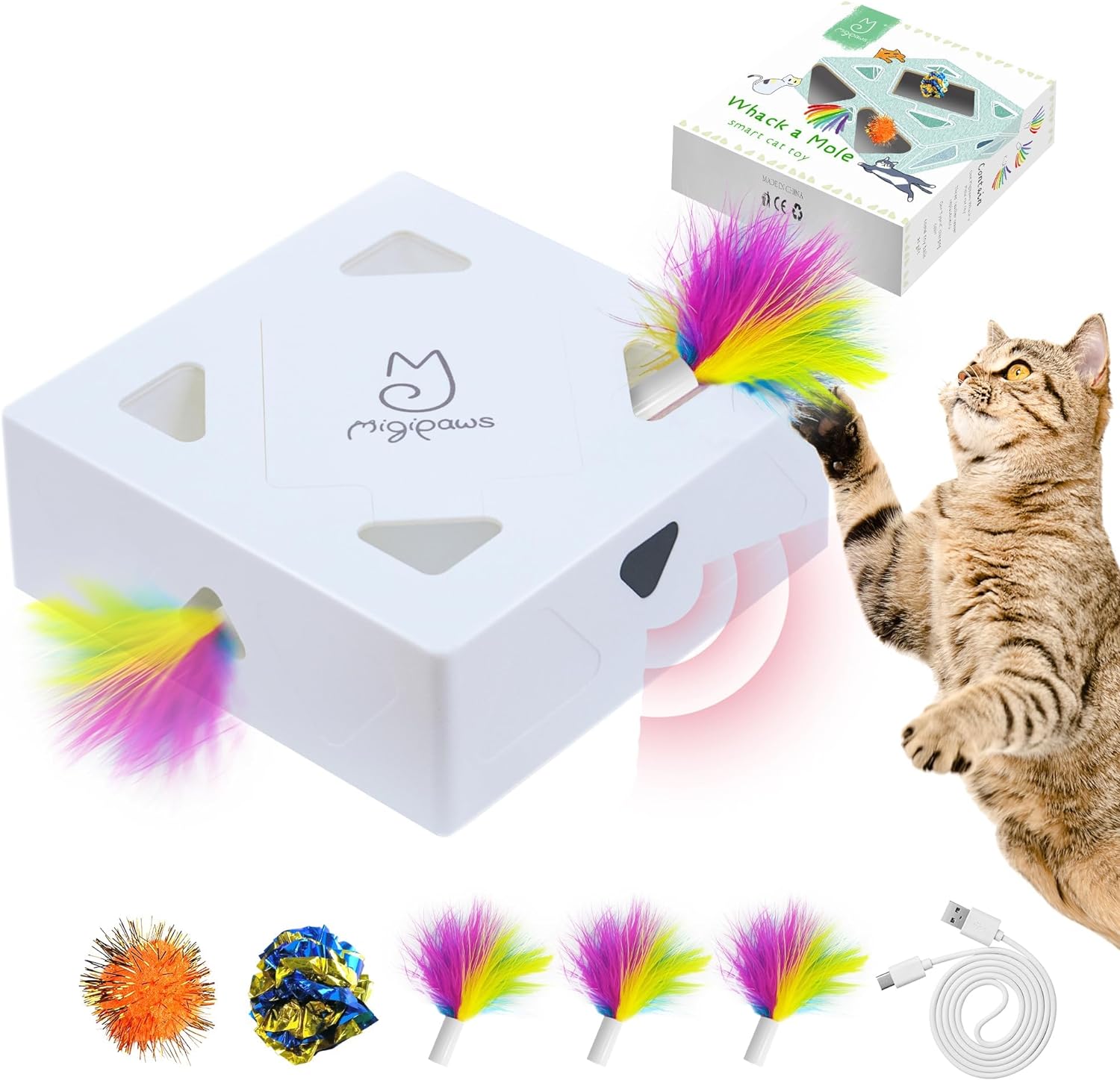 Migipaws Cat Toys, Interactive Automatic 7 Holes Mice Whack-A-Mole, Ultra Fun Sm...