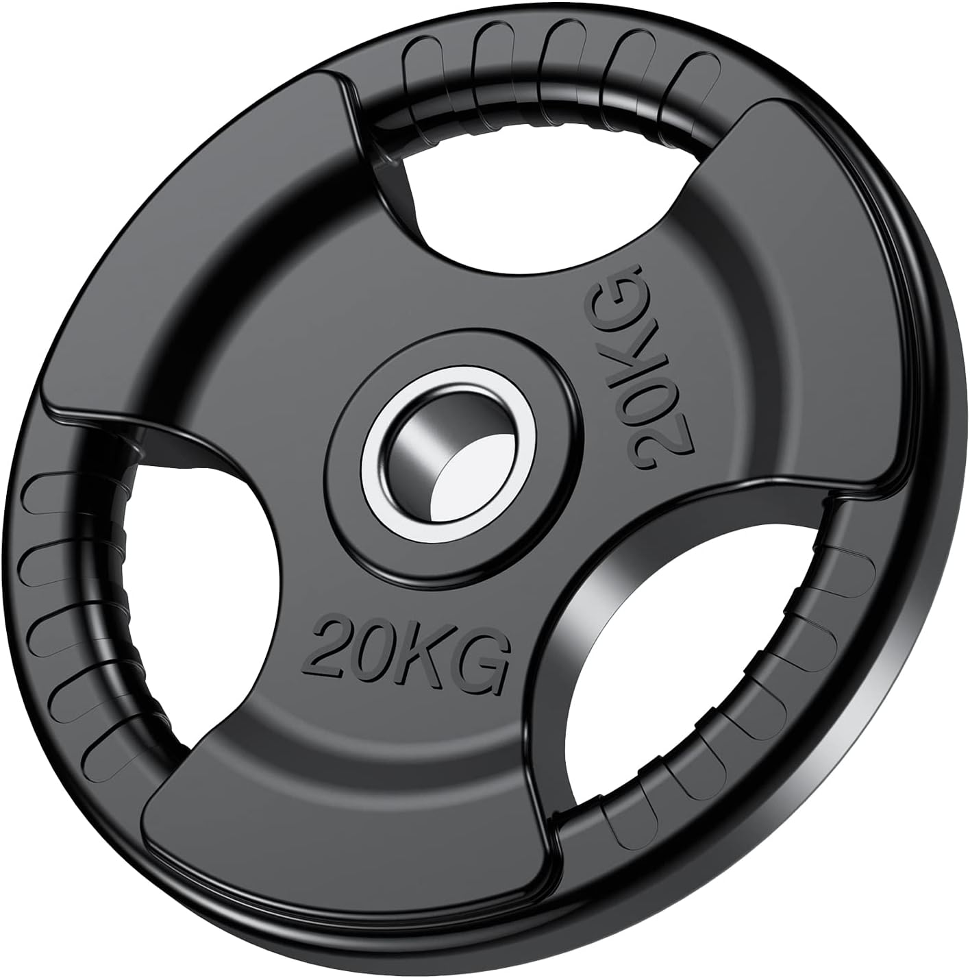 PhysKcal Olympic Weight Plates with Rubber Finish 2’’ Opening and Tri-Grips, Bla...