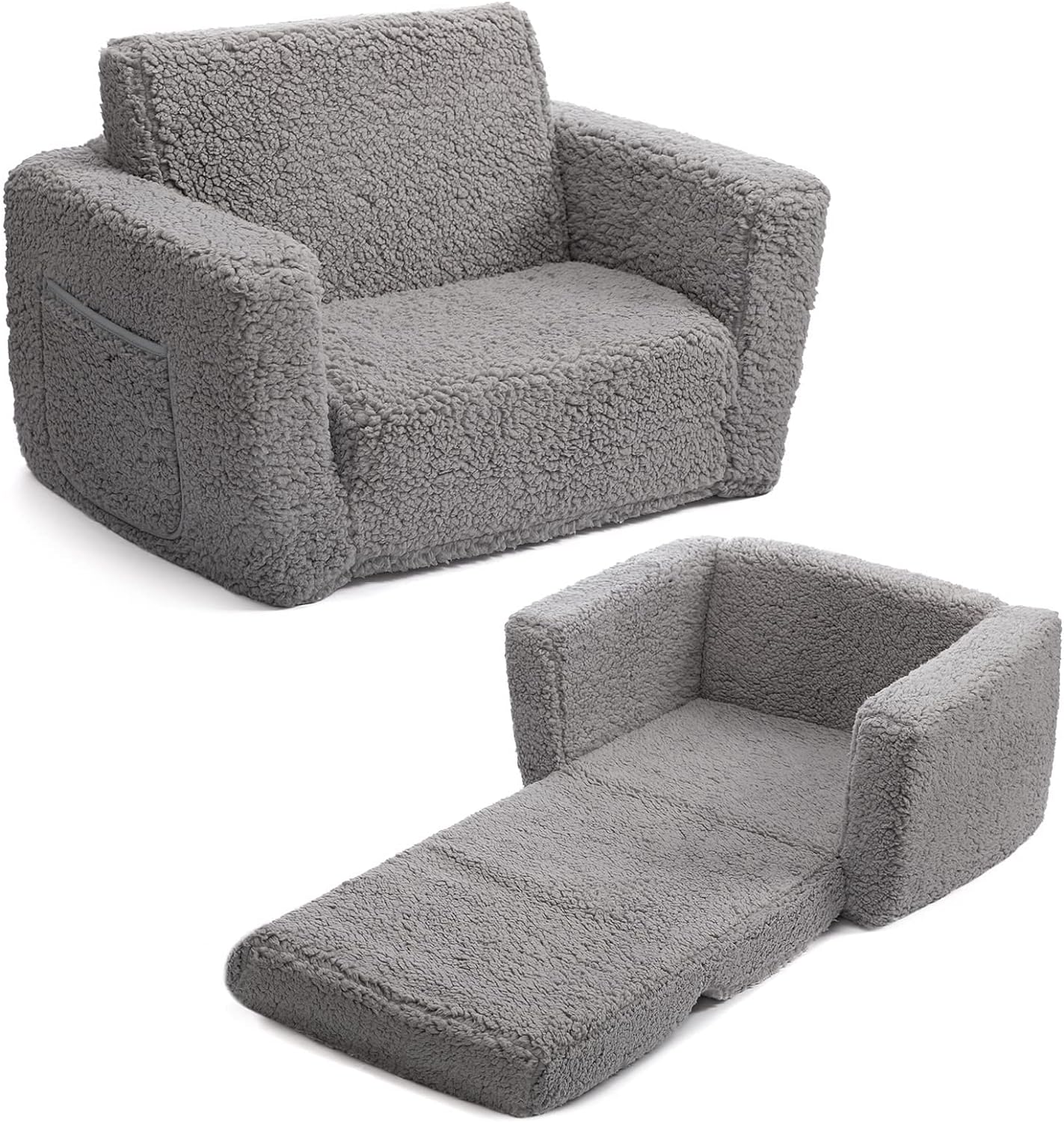 BEJOY Kids Sofa Bed 2-in-1 Flip Out Cuddly Sherpa Toddler Couch Convertible Sofa...