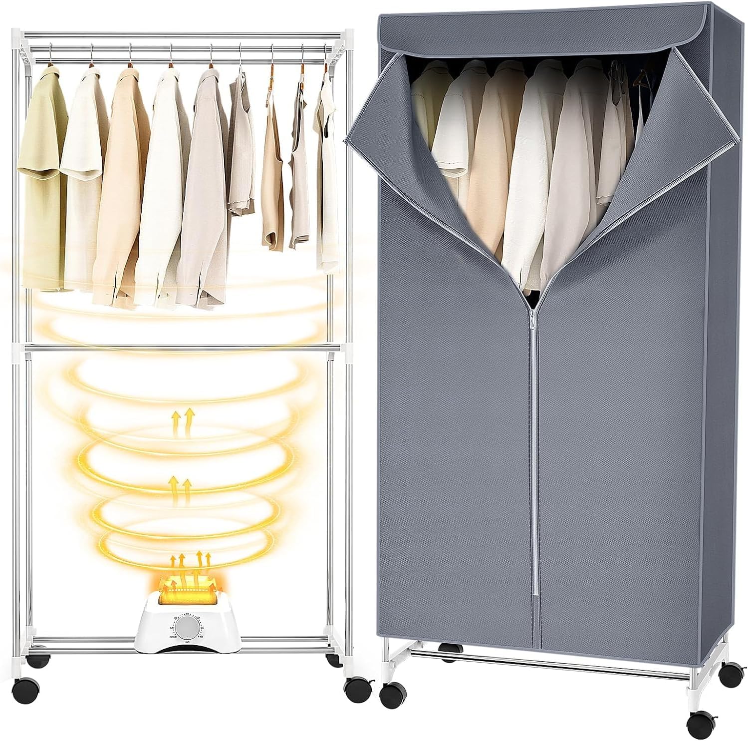 YORKING Heated Clothes Airer with Cover, Fast Drying Rack Indoor 2-Tier Stainles...