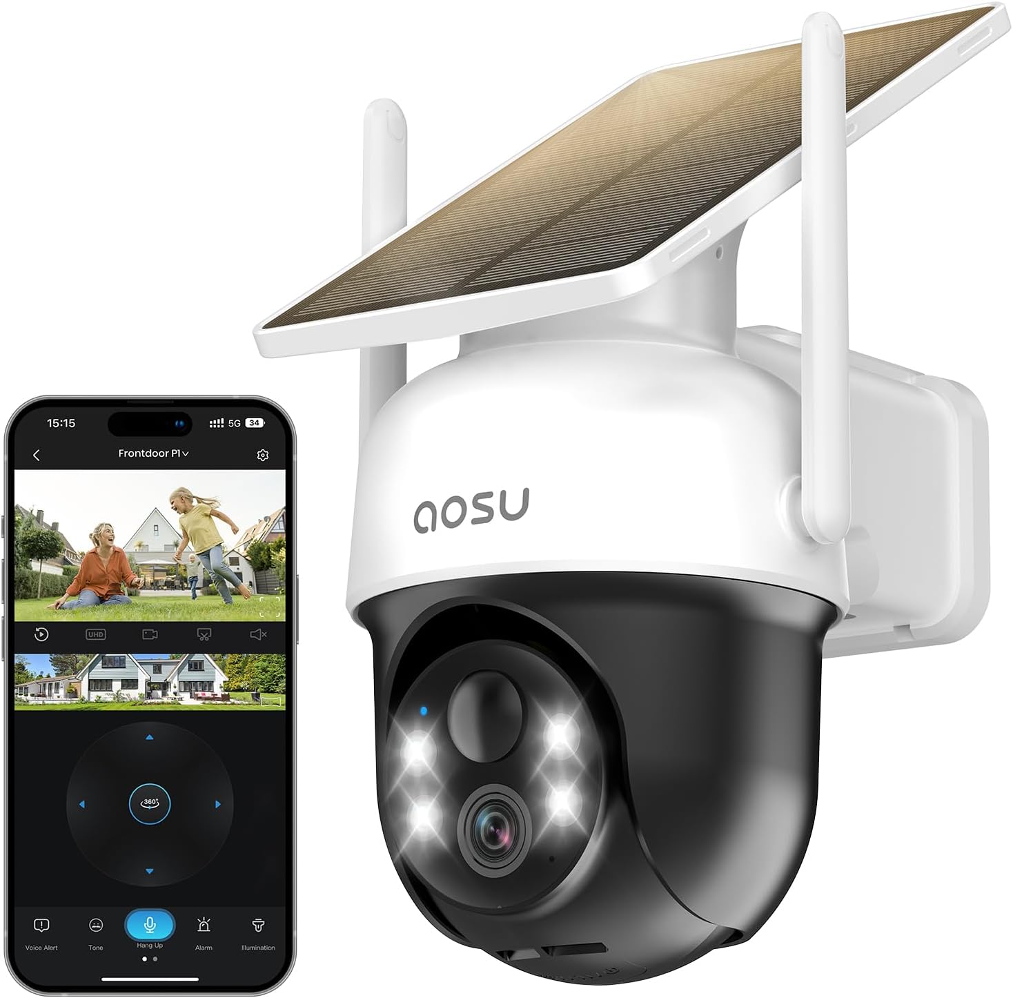 AOSU 2K/3MP WiFi Security Camera Outdoor Wireless, Solar Outdoor Camera, Home Su...