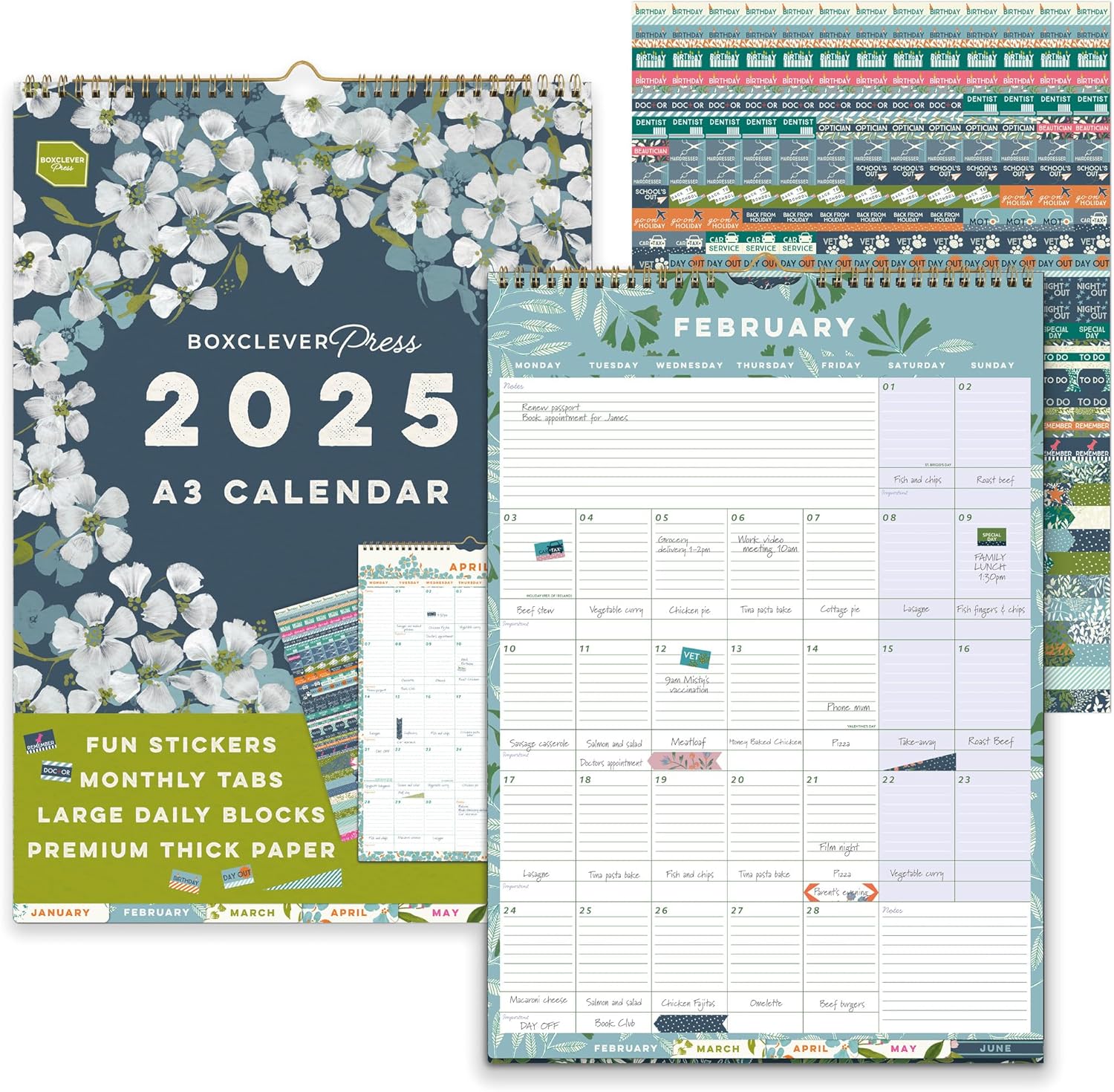 Boxclever Press Perfect Year A3 Calendar 2025. Spacious Family Calendar 2025 run...