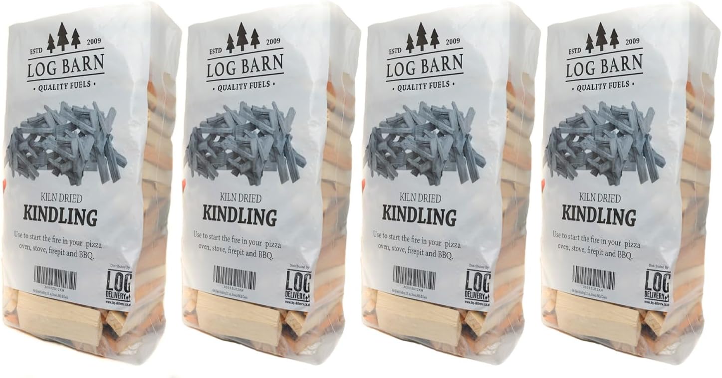 Log Barn Kiln-Dried Kindling, Approx. 9.95kg (4 x 2.4kg Bags). Kindling Wood For...