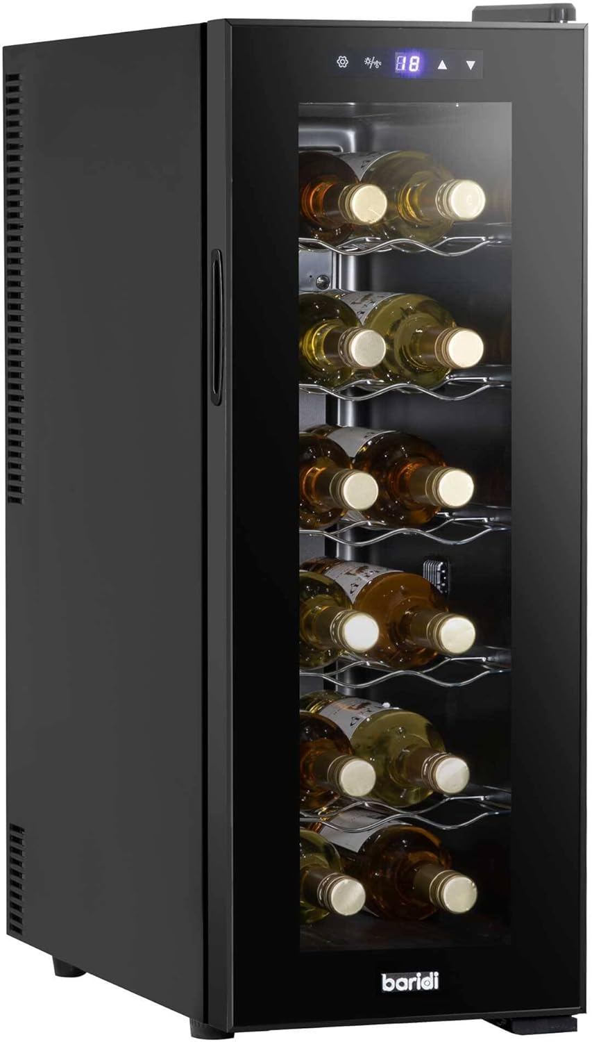 Baridi Black 12 Bottle Wine Fridge Cooler, Super Quiet 25dB, Touch Control, LED...