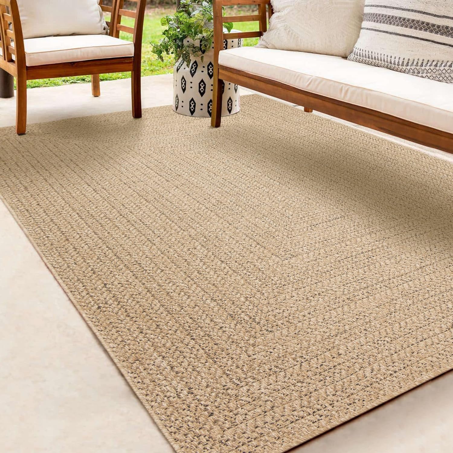 the carpet Kansas - robust indoor and outdoor carpet in natural jute look, weath...