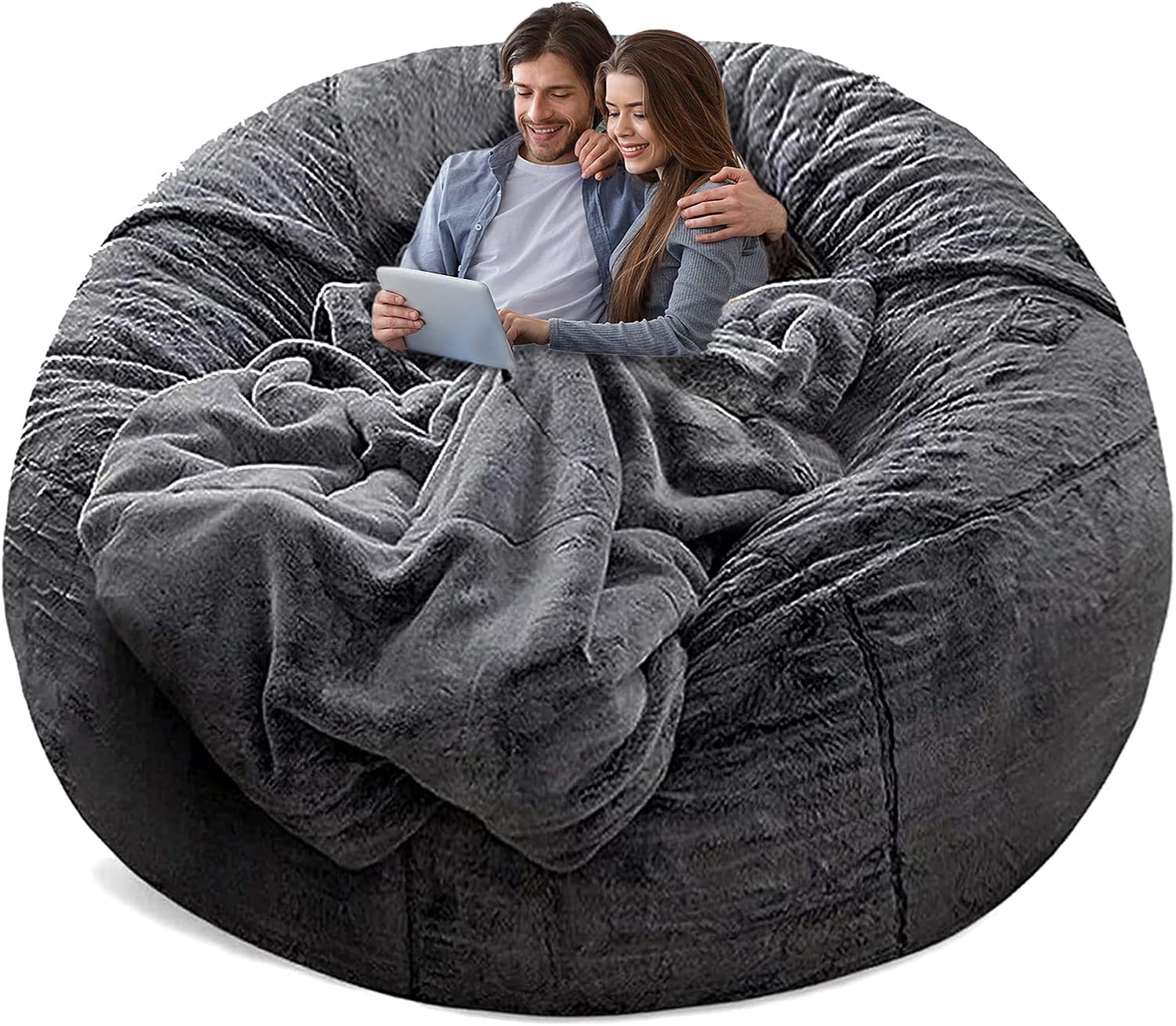 YudouTech Bean Bag Chair Cover(Cover Only,No Filler),Big Round Soft Fluffy PV Ve...