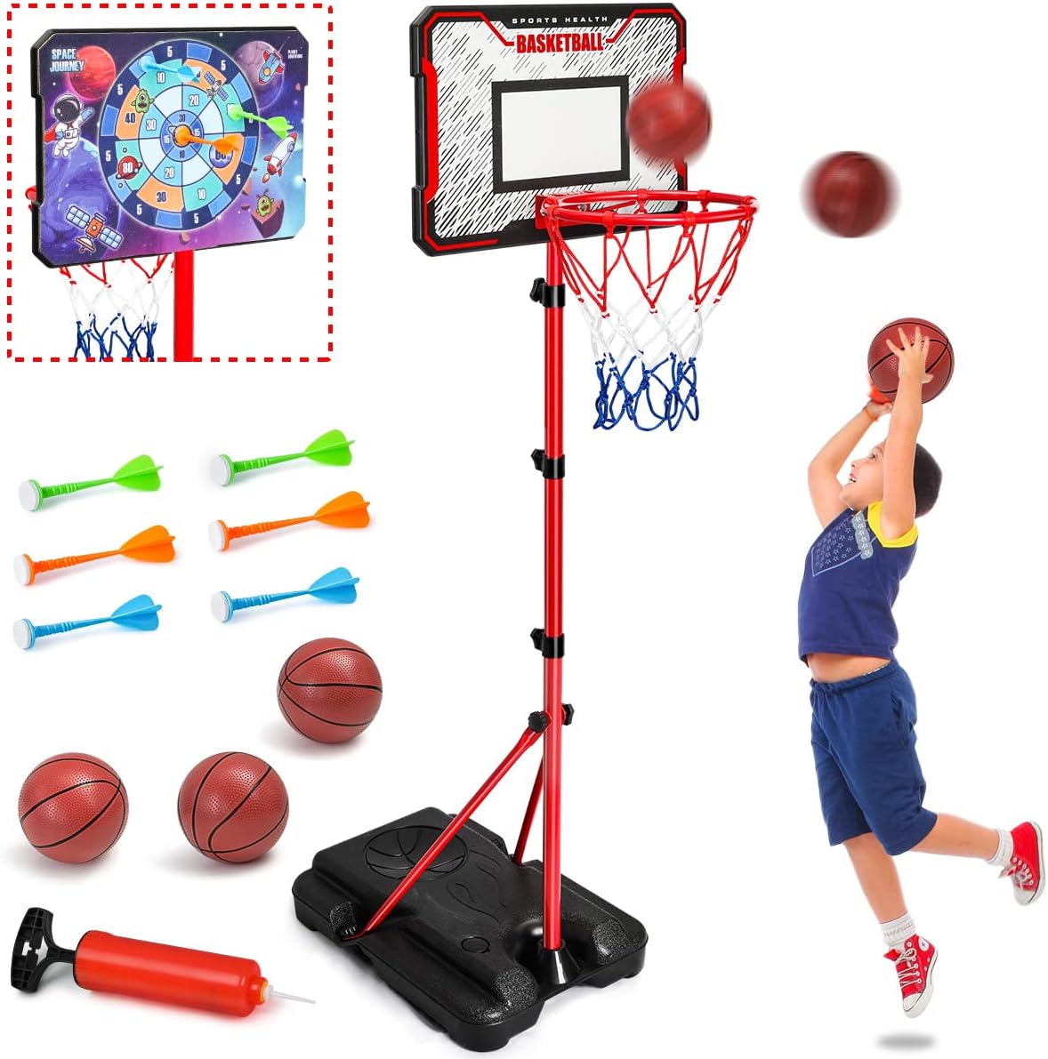 Kids Basketball Hoop and Stand - Portable Basketball Stand Set with 3 Balls 34.7...