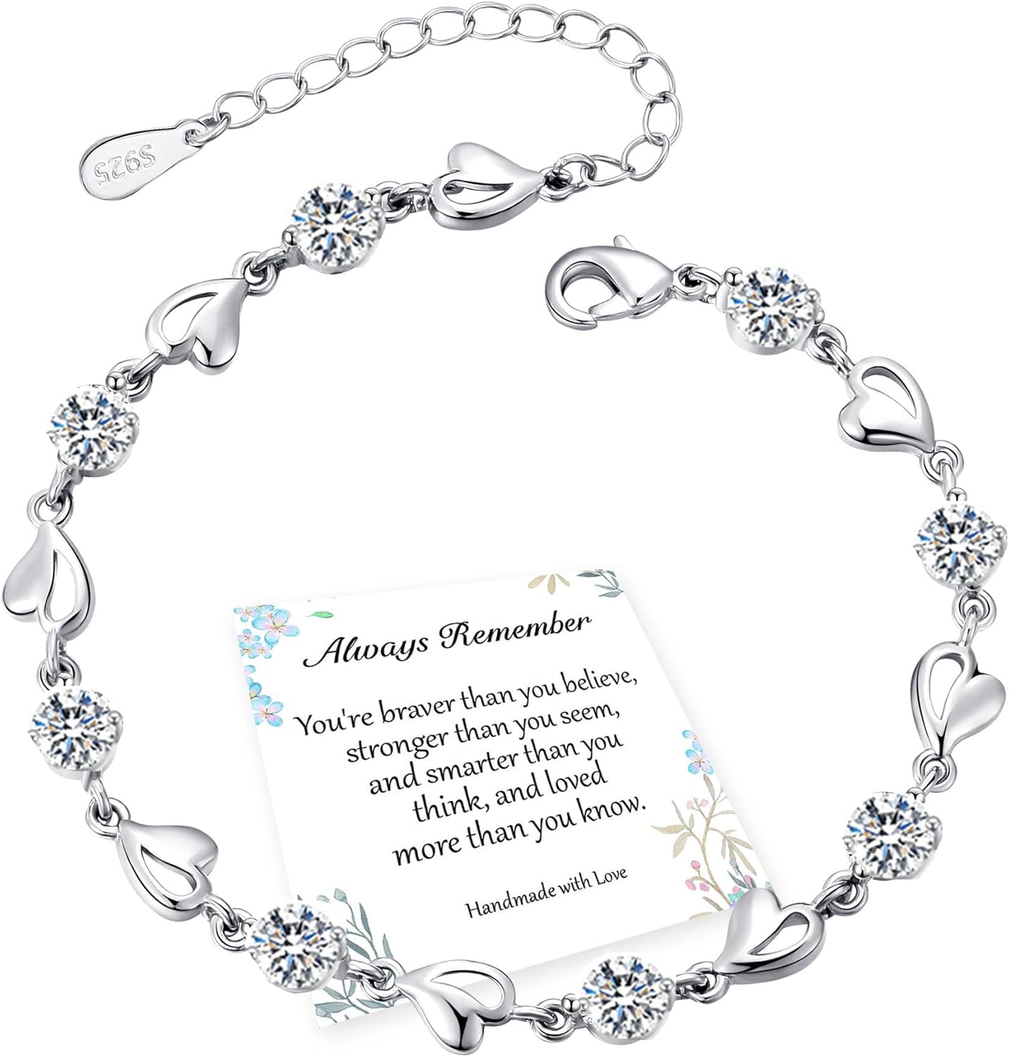 EXGOX Silver Bracelet for Women,925 Sterling Silver Love Heart Bracelet Shiny Cr...