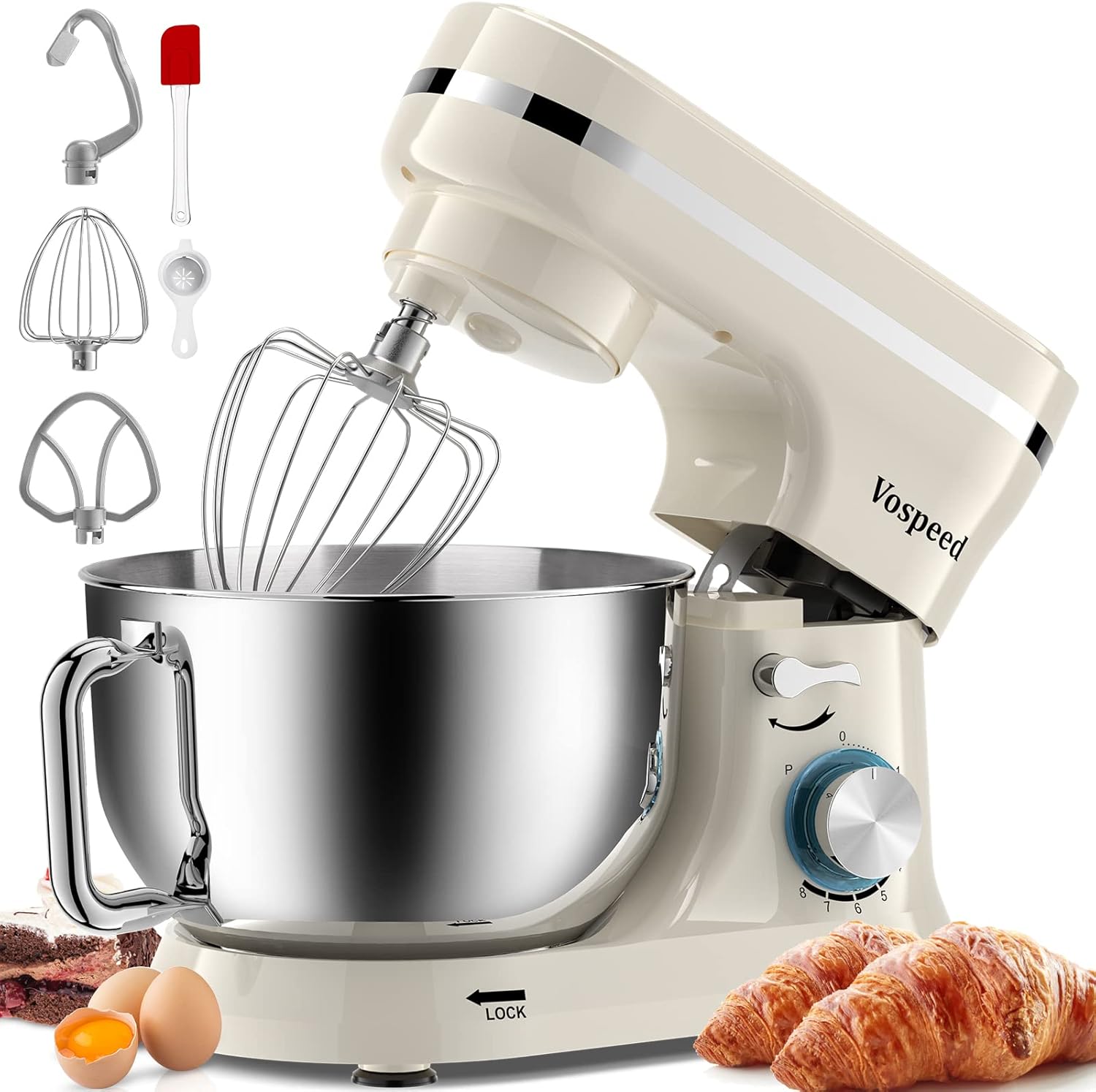 Vospeed Stand Mixer, 4.5L+5L Bowls 8-speed 1000W Tilt-Head Food Mixer, Kitchen E...
