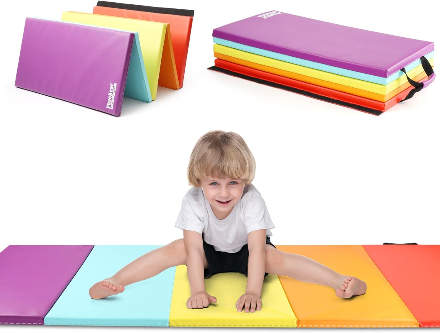 PhysKcal 5-Panel Folding Gymnastics Tumbling Mat with Carrying Handles 195 x 75...
