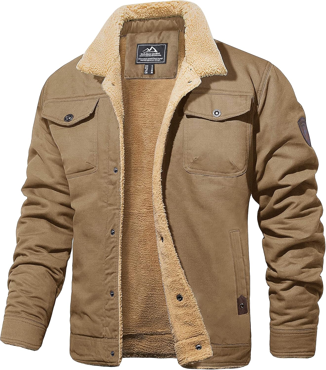 MAGCOMSEN Men's Trucker Jackets Winter Casual Coat Warm Cotton Cargo Jackets wit...