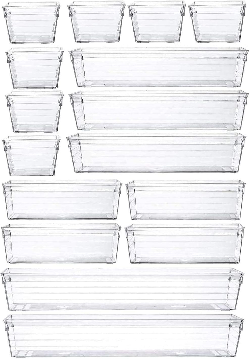 Grace Store 16 Pcs Clear Plastic Drawer Organiser Trays Desk Versatile Kitchen D...