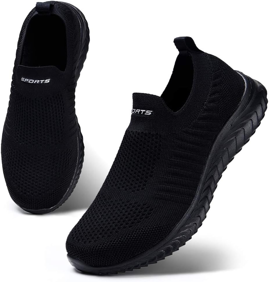 HKR Womens Slip on Trainers Comforble Walking Shoes with Memory Foam 6 UK All Bl...