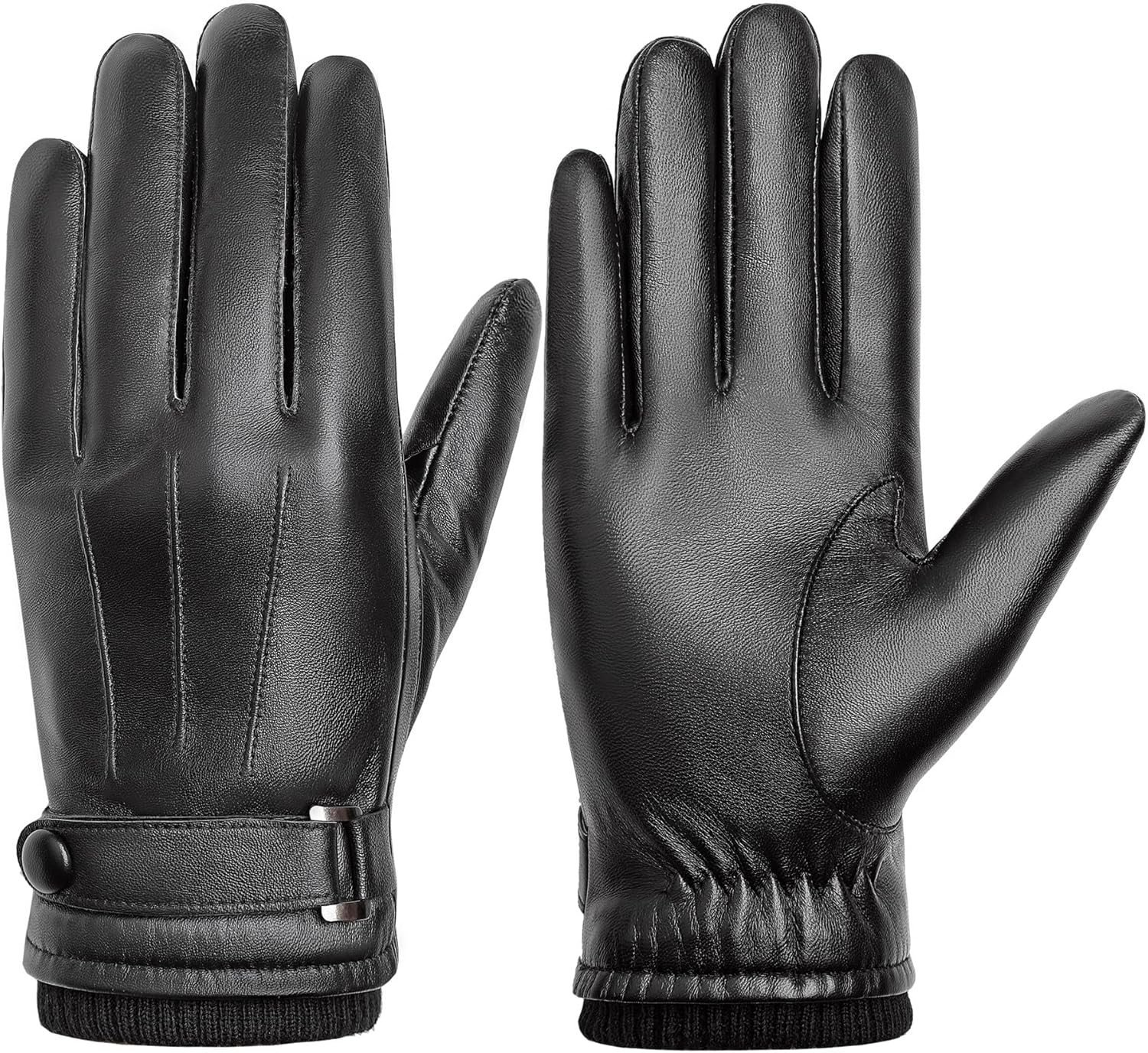 BISON DENIM Winter Genuine Sheepskin Leather Gloves for Men, Touchscreen Texting...