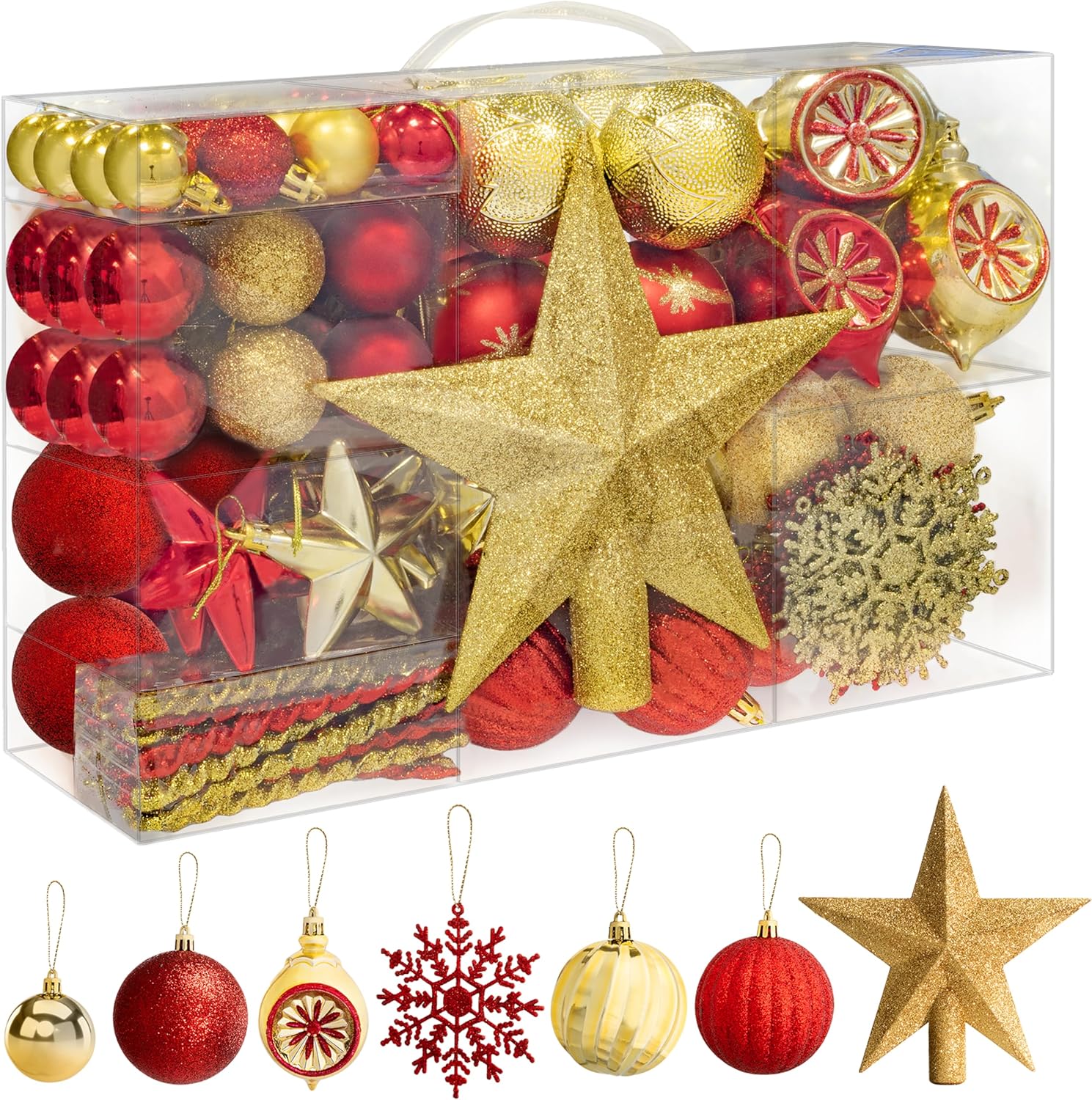 SA Products 108 Pieces Christmas Tree Baubles Set - Assorted Gold & Red Decorati...