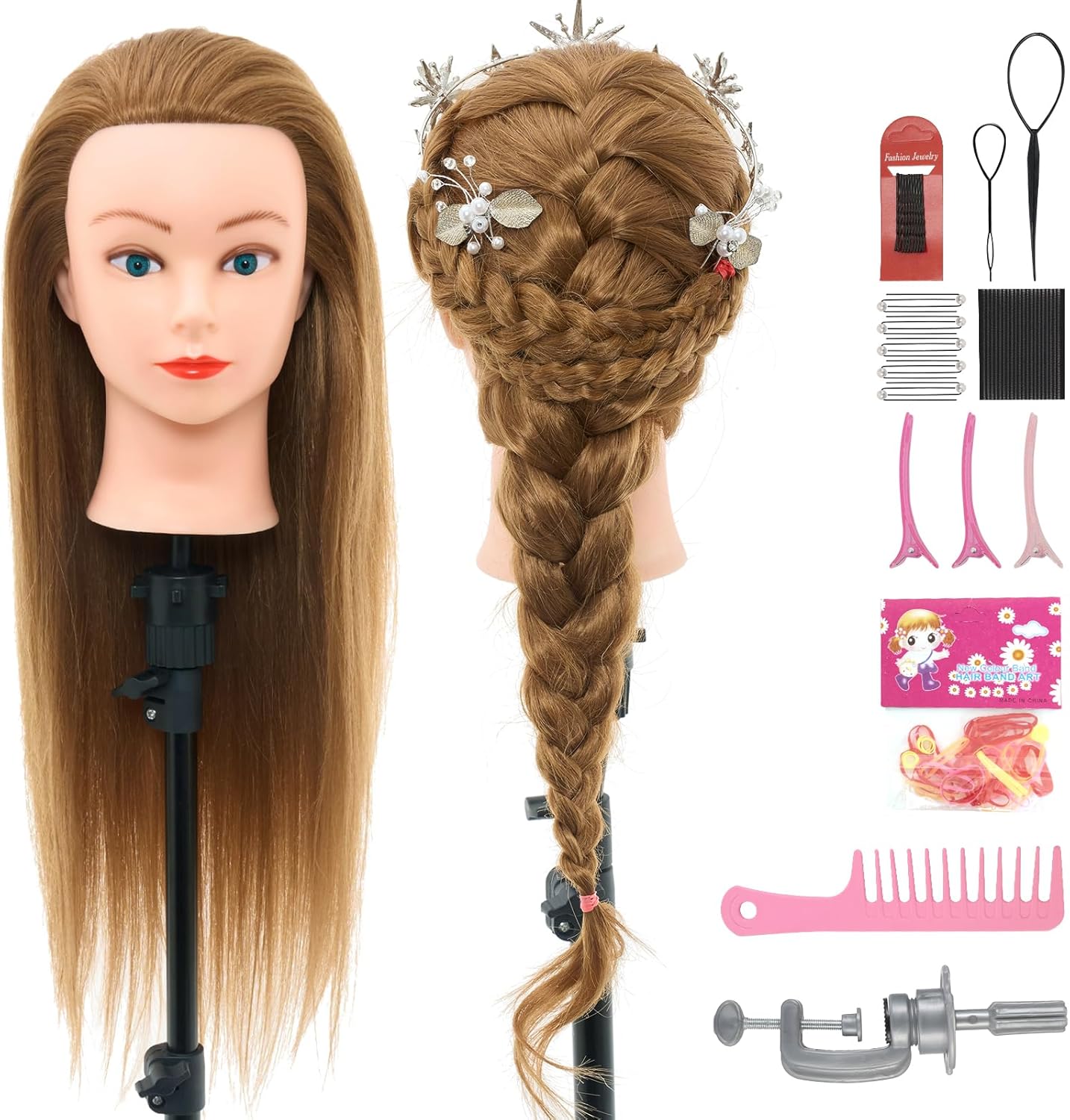 Neverland Hairdressing Head 26"-28" Doll Head for Hairdressing, 60% Real Hair Tr...