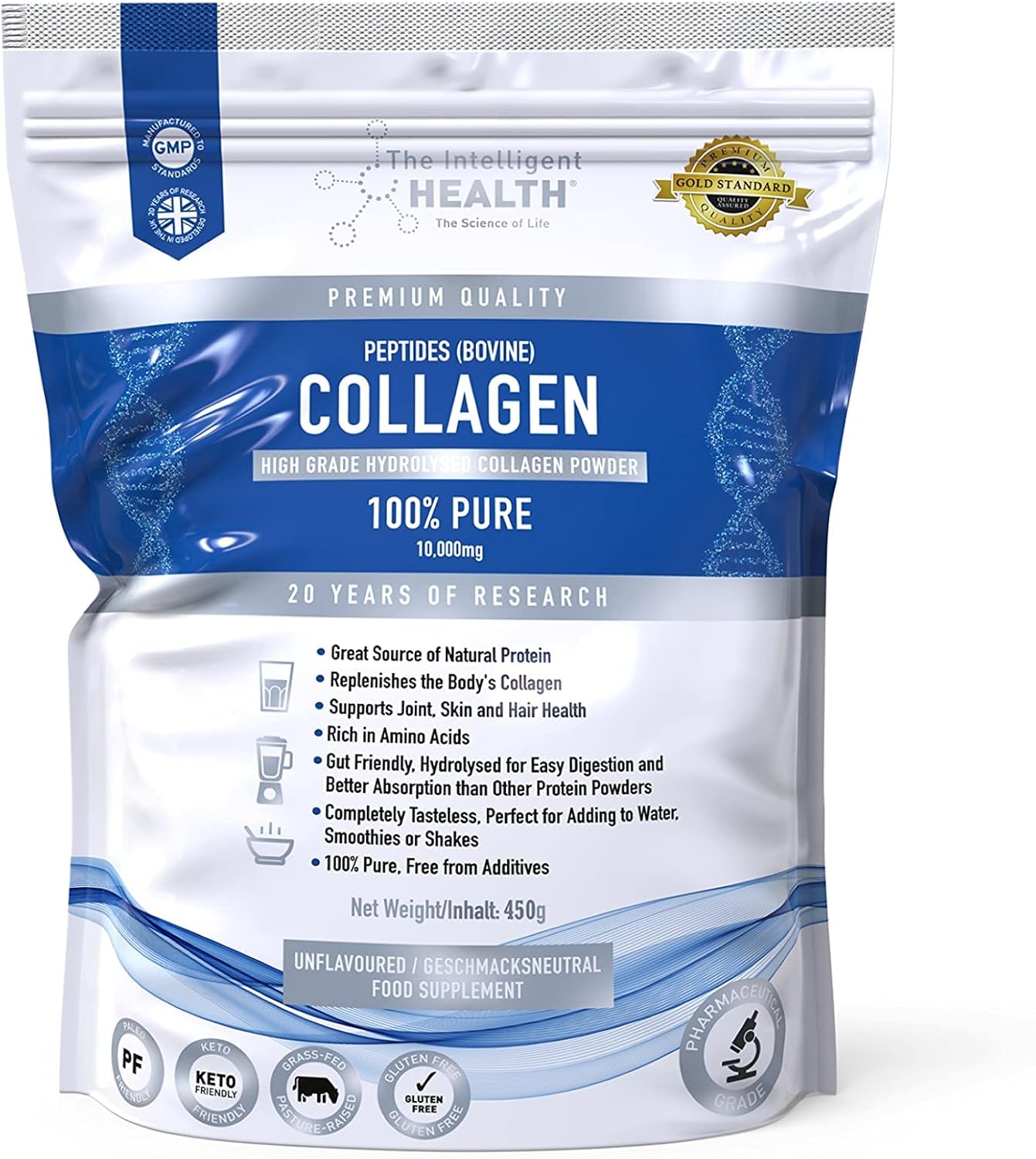 Hydrolysed Collagen Powder (Bovine) - High Protein Grass Fed Unflavoured Peptide...
