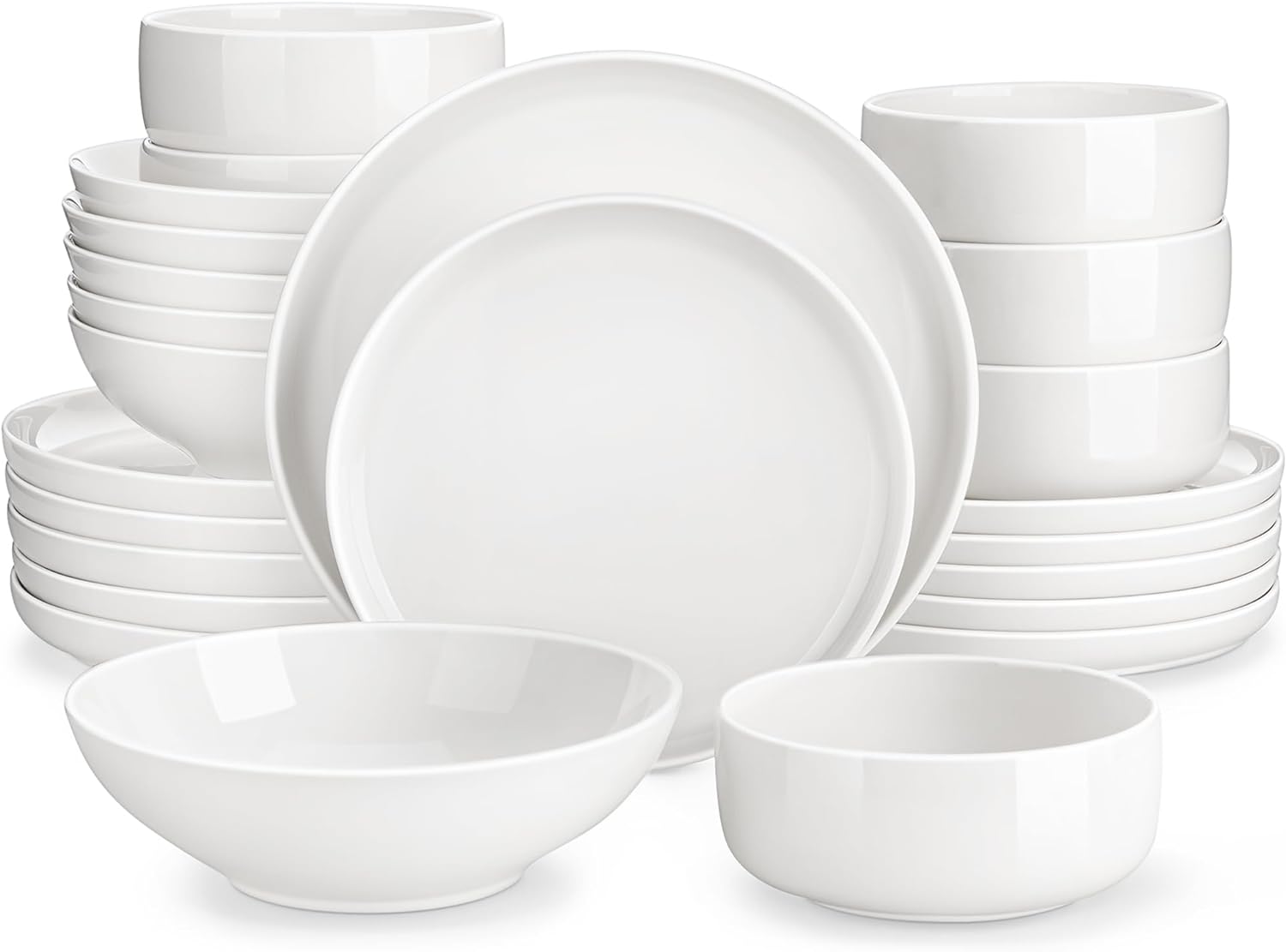 MALACASA 24 Piece Plates and Bowls Sets, Porcelain White Dinner Sets for 6 Peopl...