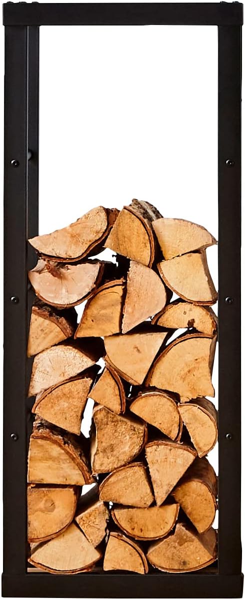 Neo Small Black Firewood Log Rack Storage 100x40x25cm Holder Metal Shelf Stand T...