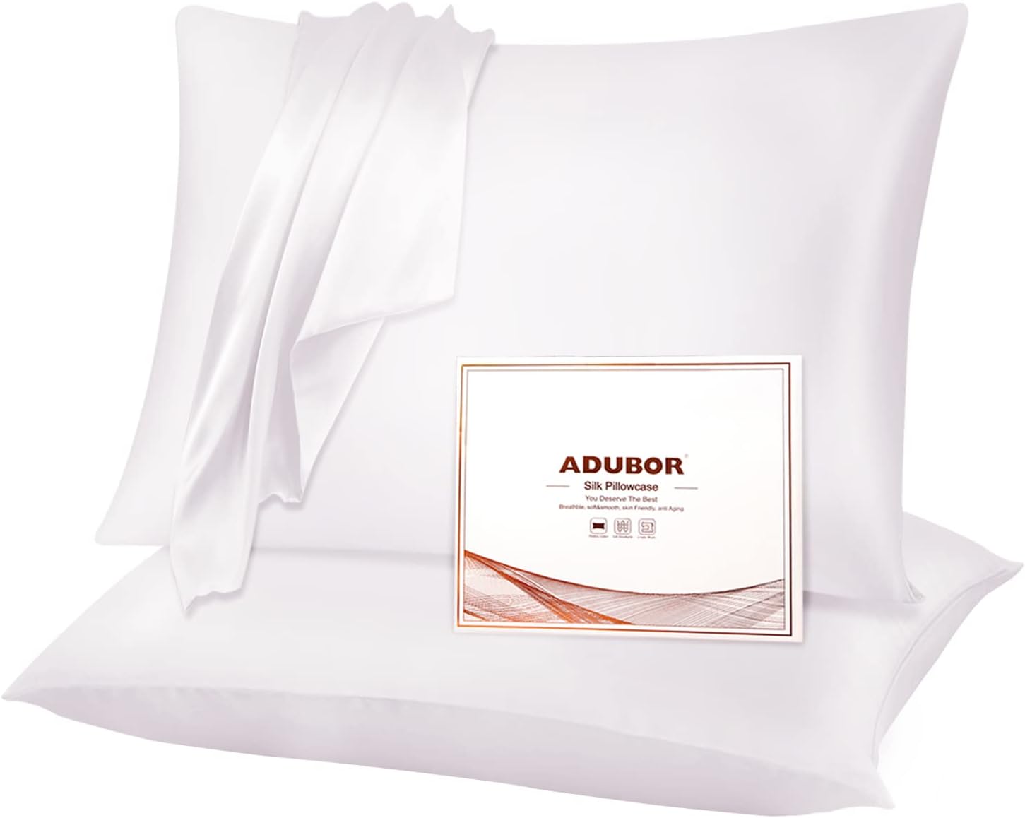 Adubor Mulberry Silk Pillowcase 2 Pack for Hair and Skin with Hidden Zipper, Bot...