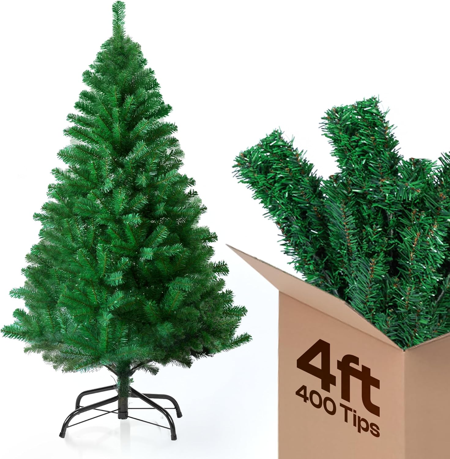 KLASS 4ft Christmas Tree 400 Tips Lush Xmas Tree, Premium PVC Realistic Artifici...