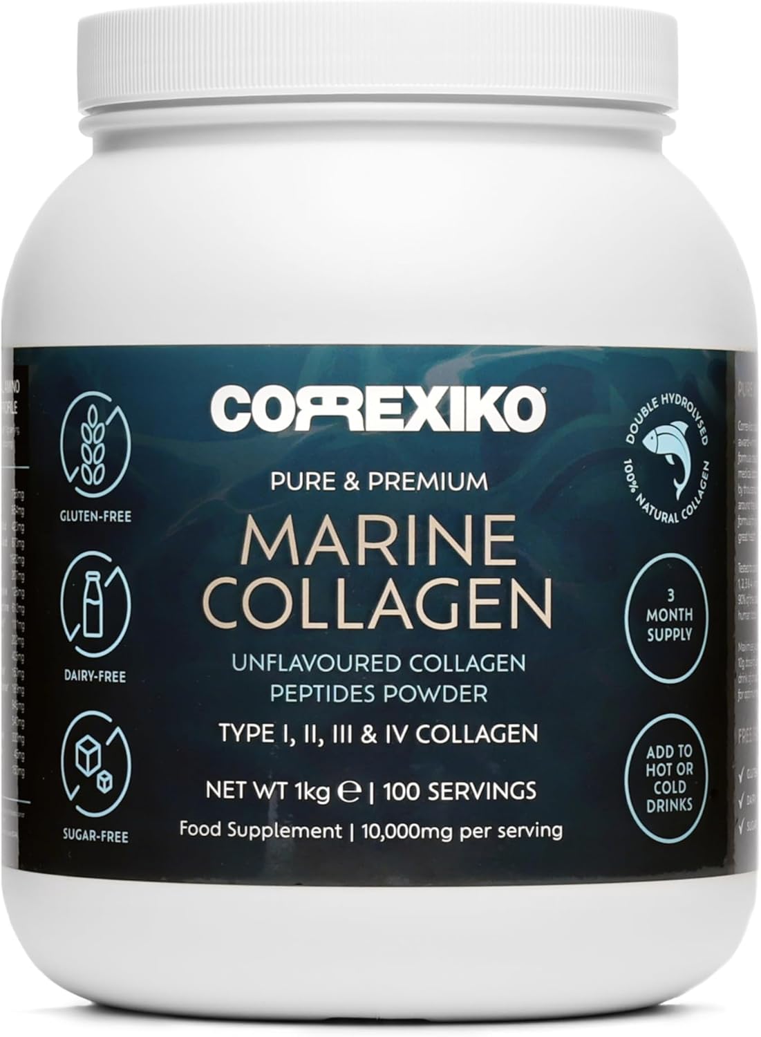 CORREXIKO Marine Collagen Powder Supplement Unflavoured - 1kg, 100 Servings - 10...