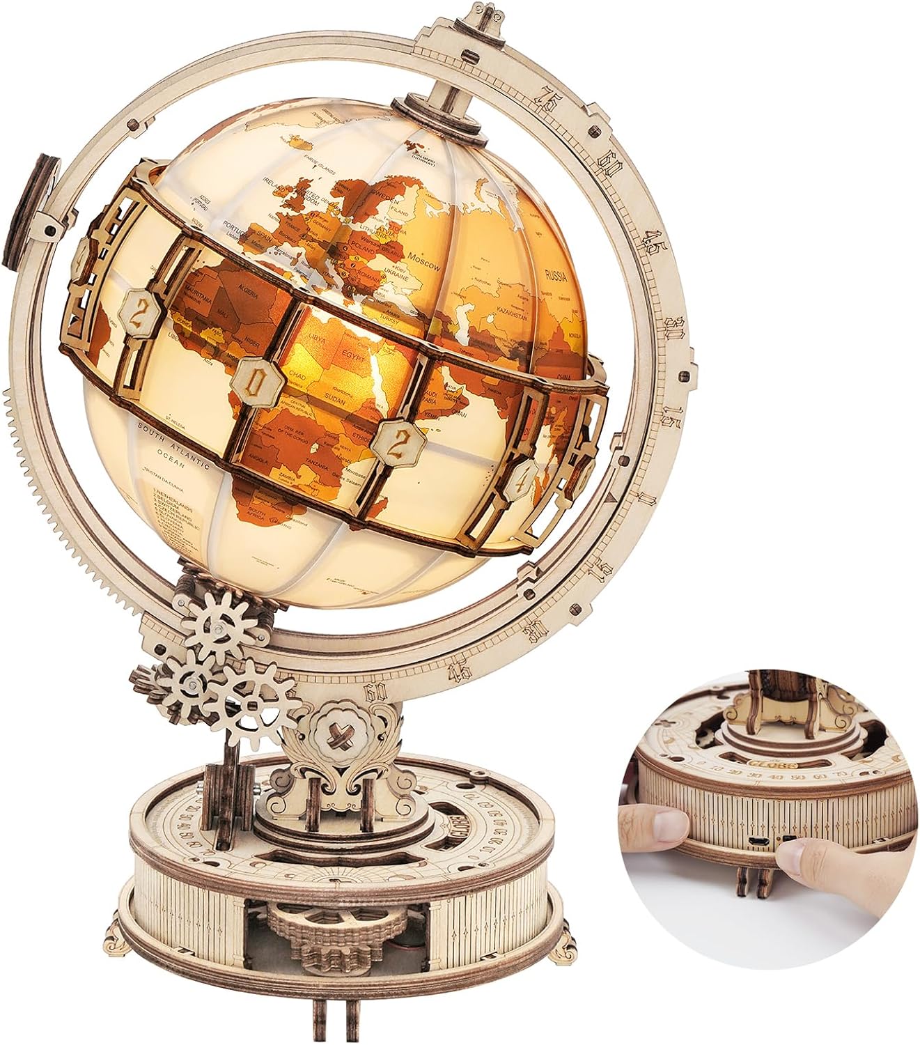 ROBOTIME 3D Puzzle Wooden Luminous Globe, Model Kits for Adult to Build, Mechani...