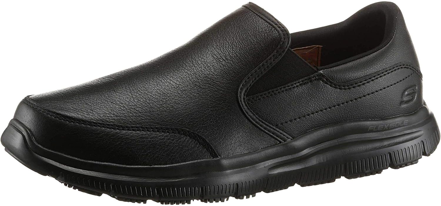Skechers Men's Flex Advantage Sr-Bronwood Slip On Trainers 9 UK Black Leather
