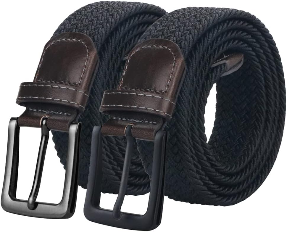 maikun Mens Belt, Elastic Belt for Men, Black Belt Buckle Stretch Woven Belt fit...