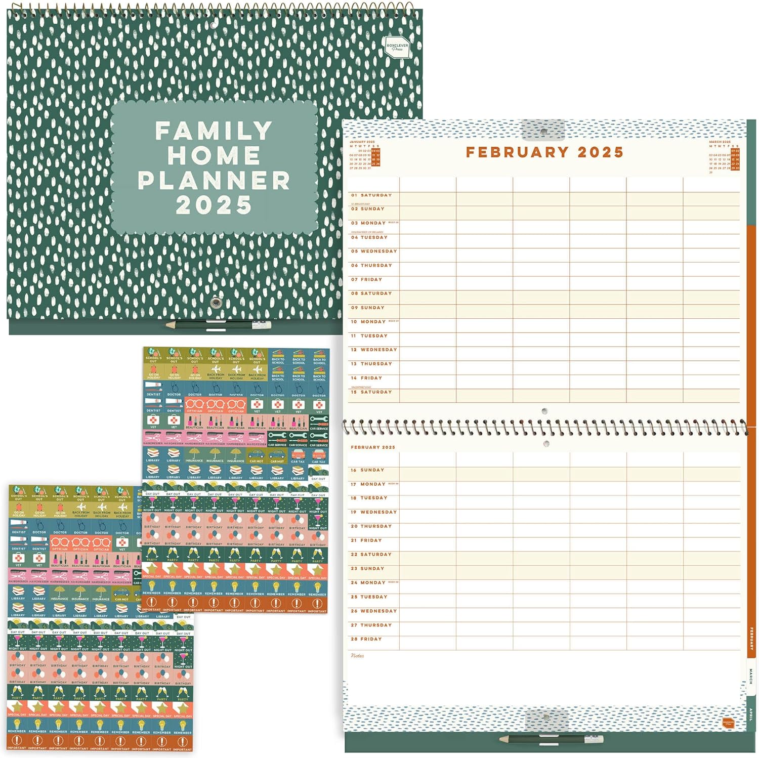 Boxclever Press Family Home Planner 2025 Calendar UK. Spacious Family Calendar 2...