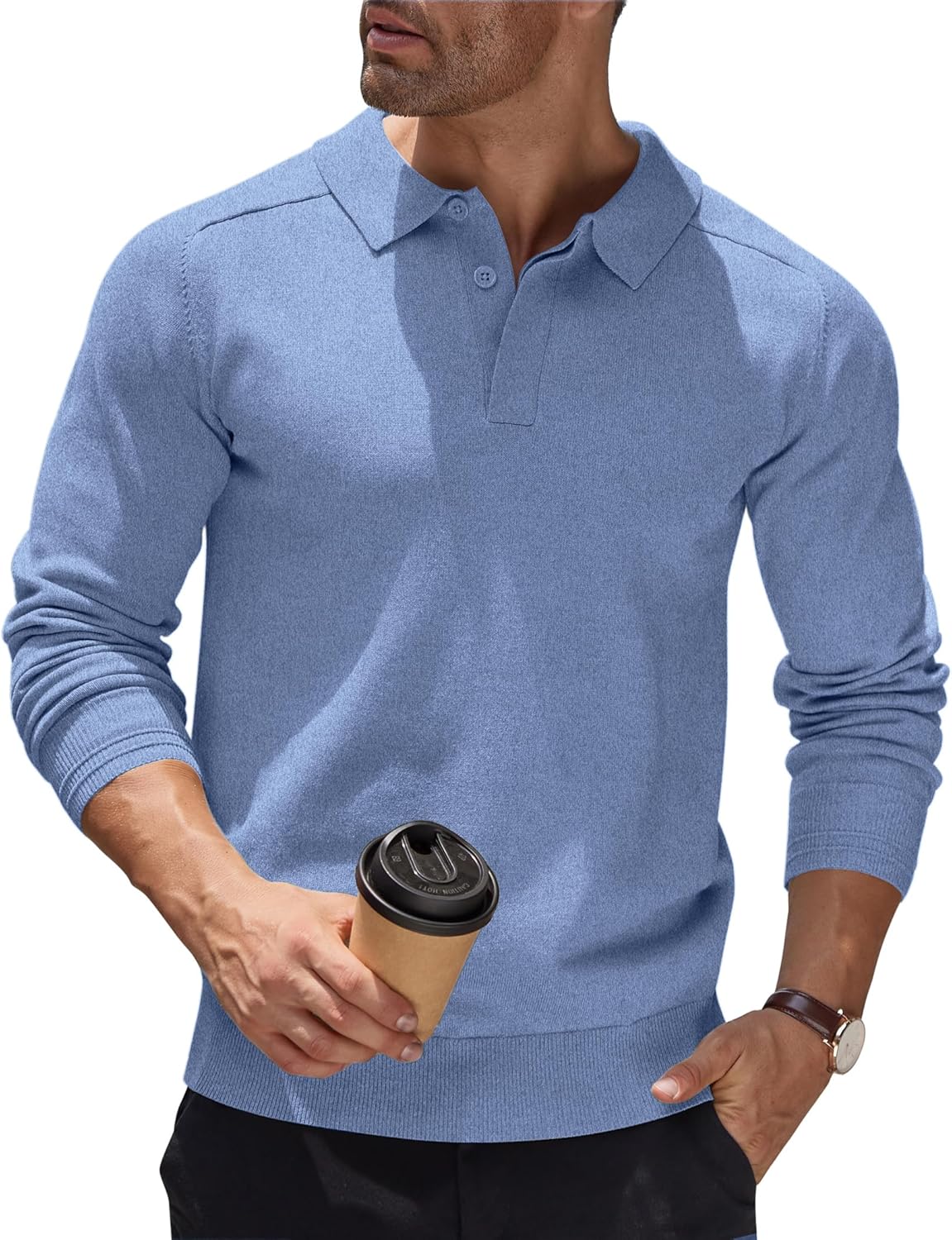 COOFANDY Men's Jumper Poloshirt Long Sleeve Top Knitted Pullover Regular Fit Win...