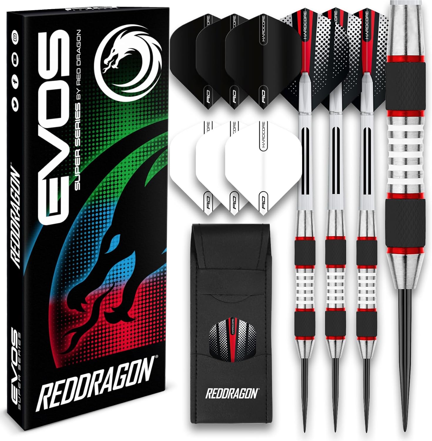 RED DRAGON Evo Series | Tungsten Darts Set | Dart Flights | Dart Shafts (Stems)...