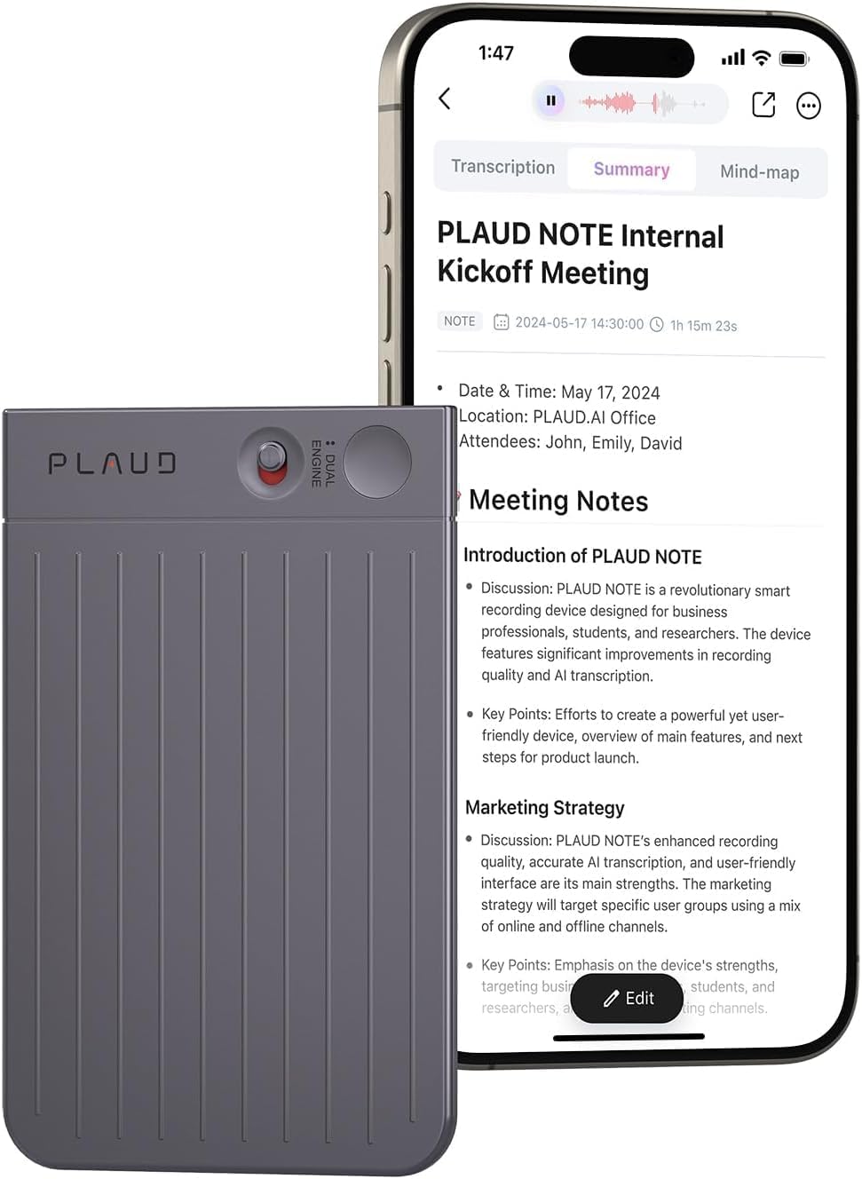 PLAUD NOTE AI Voice Recorder, Transcribe & Summarize Empowered by ChatGPT-4o, 0....