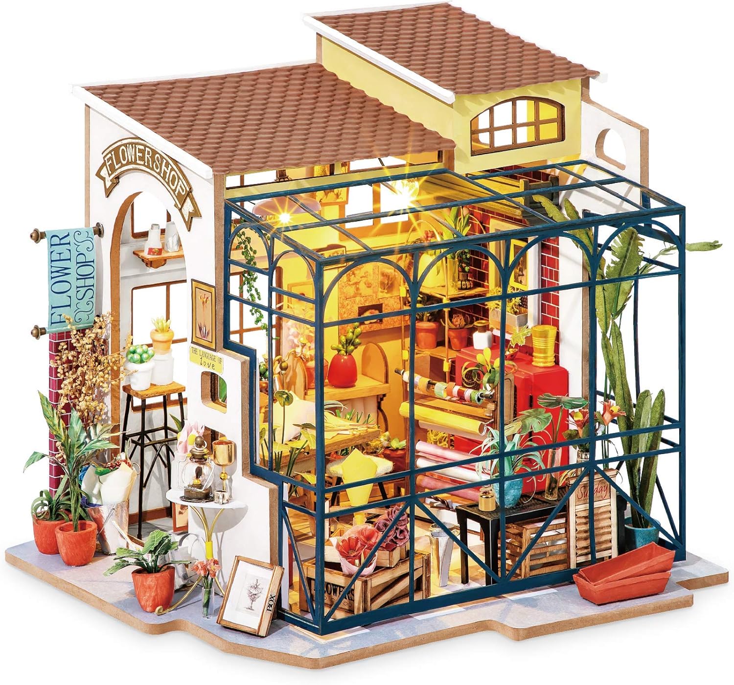 Rolife Mini DIY Craft Doll House Kit Flower Shop Model Dollhouse Toy Set Adult T...