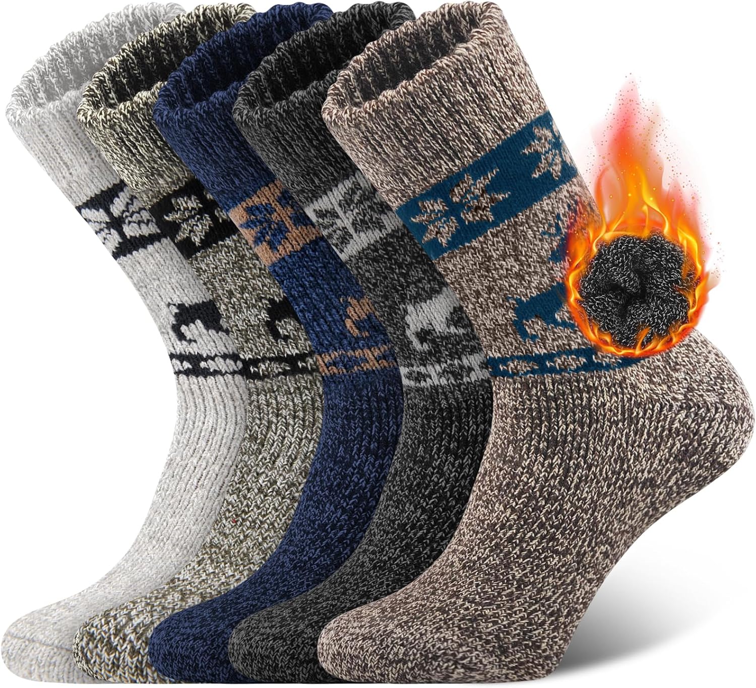 SIHOHAN Mens Thermal Socks Merino Wool Socks 5 Pairs Extra Warm Winter Boot Sock...