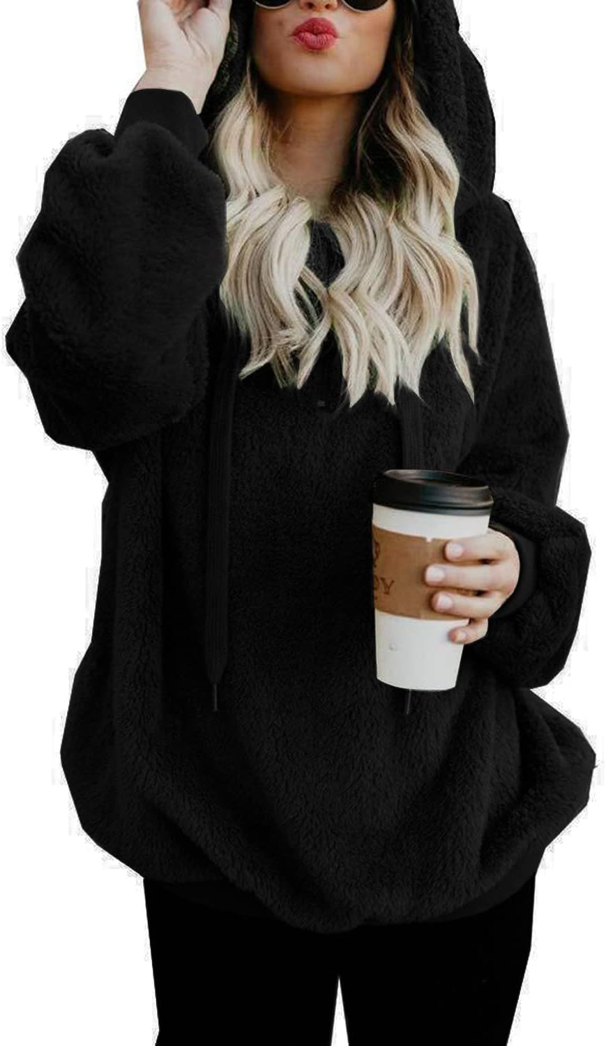 Womens Hoodie Fleece Casual Loose Long Sleeve Coat Winter Oversize Warm Fluffy Z...