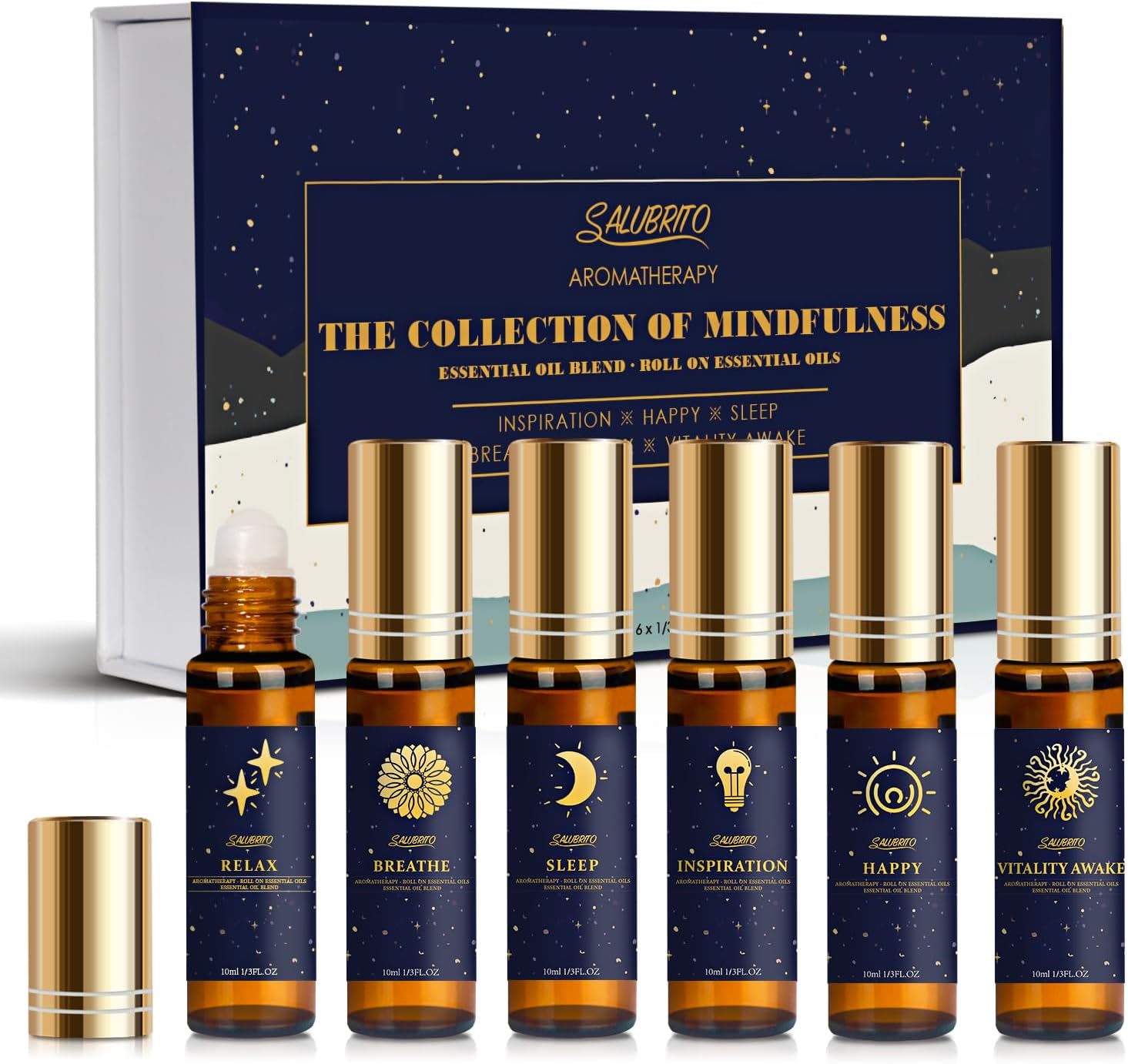SALUBRITO Essential Oil Roll On Set, 6x10ml Aromatherapy Oil Roller Ball with La...