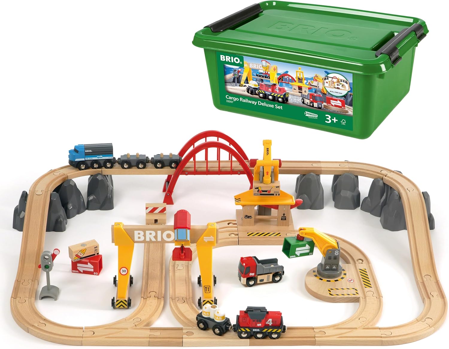 BRIO World Deluxe Cargo Wooden Railway Train Set for Children Age 3 Years Up for...