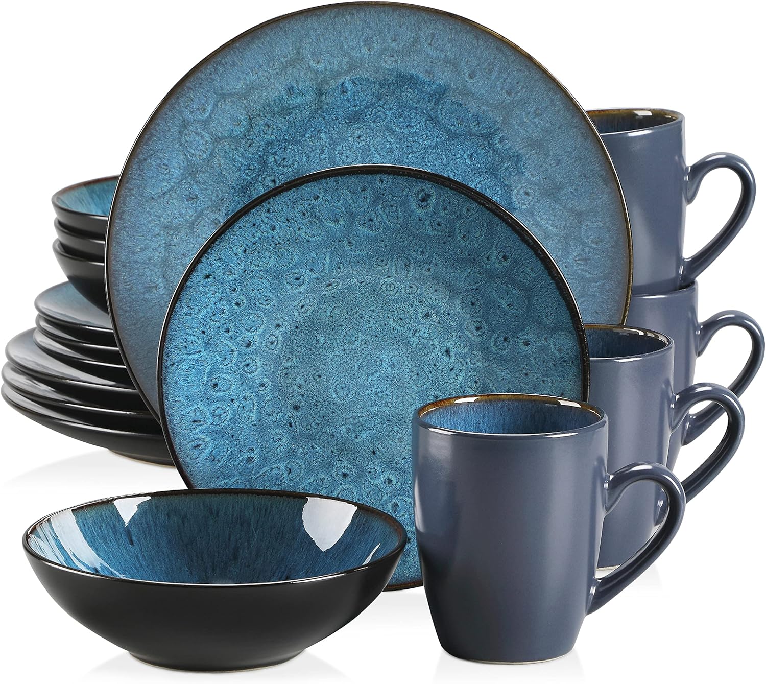 vancasso Bubble Blue Dinner Set, Reactive Glaze Dinnerware Tableware, 16-Piece D...