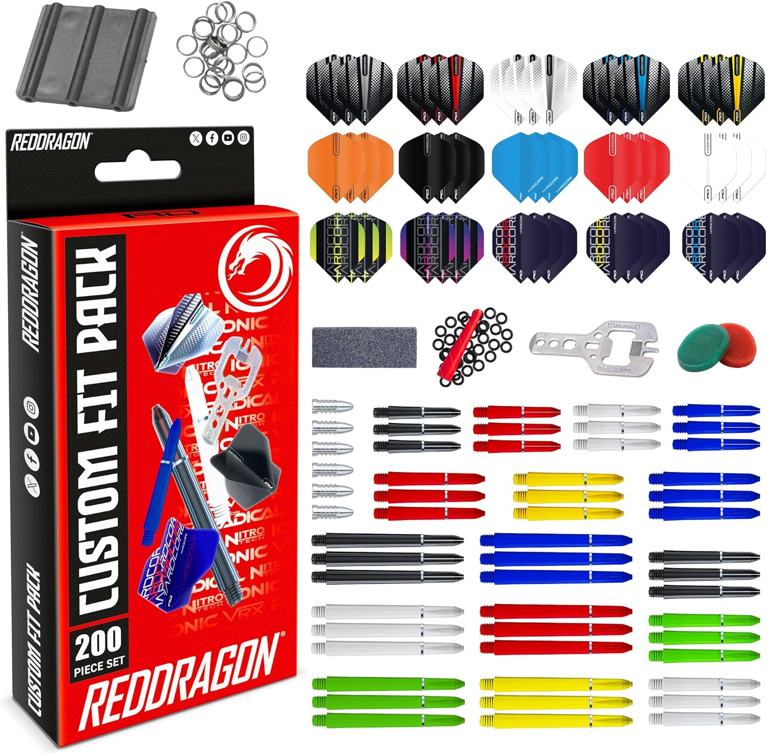 200 Piece Darts Custom Fit Pack Set | Dart Flights | Dart Shafts (Stems) | Tride...