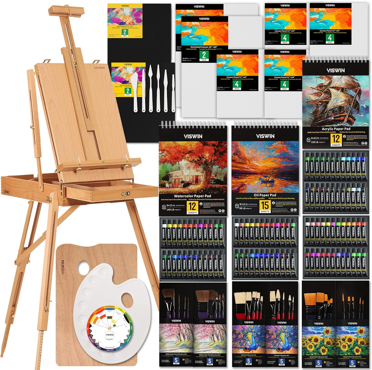 VISWIN All-in-one Artist Painting Set, 147 Pcs Professional Painting Kit with Fr...