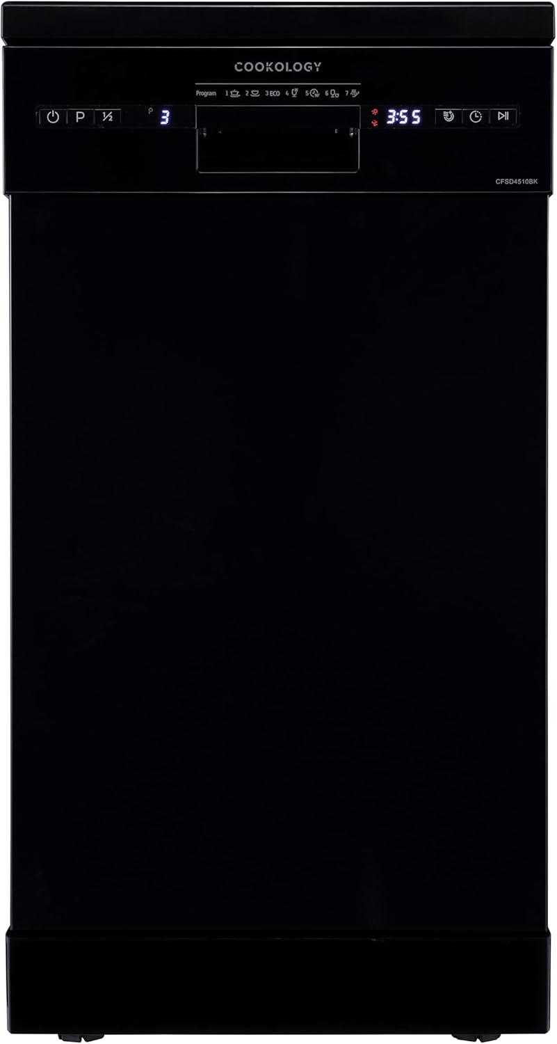 Cookology CFSD4510BK 45cm Wide Freestanding Slimline Undercounter Dishwasher, 6...