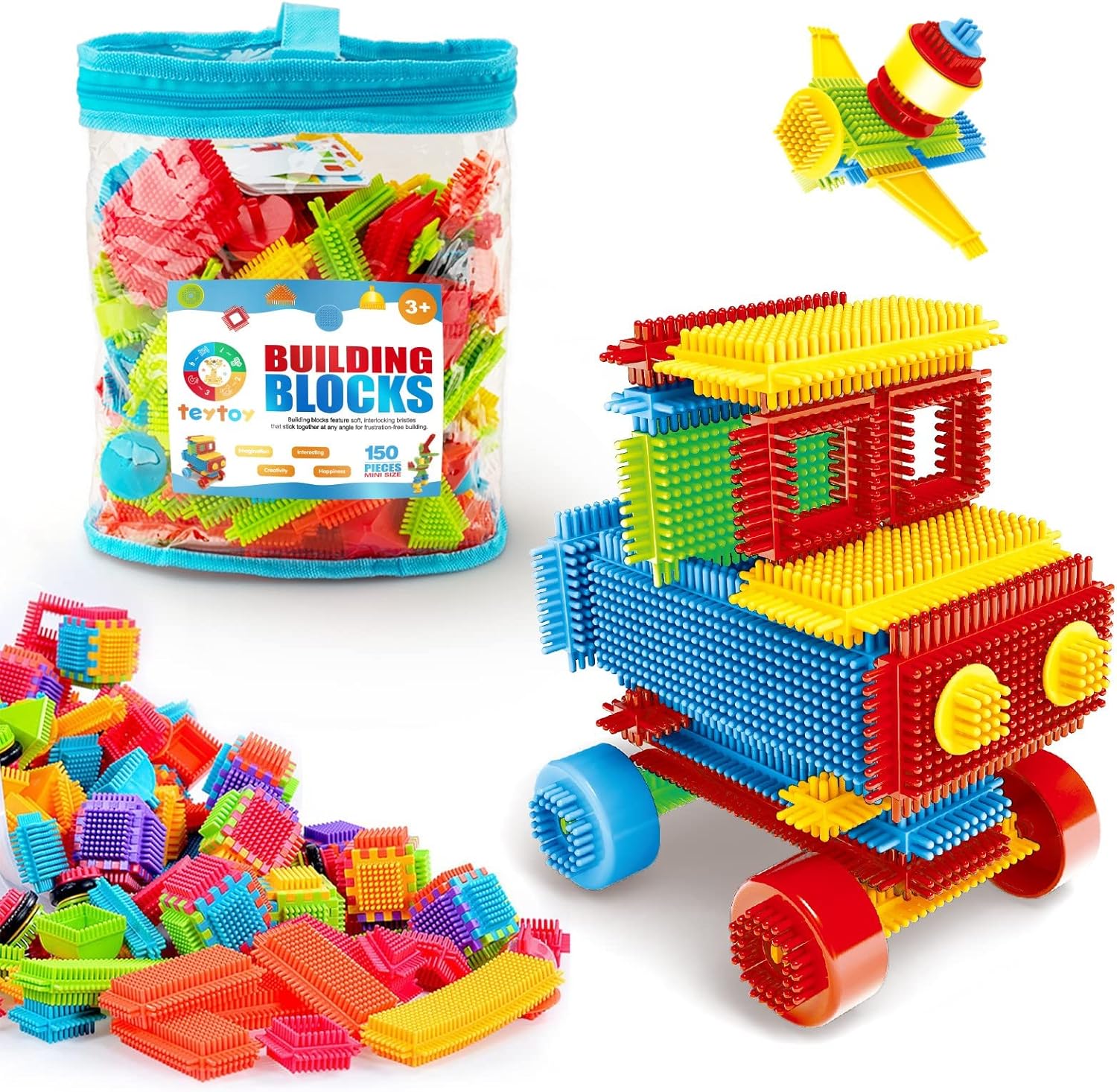 teytoy 150 Pcs Stickle Brick Building Blocks Tiles, 3D Hedgehog Blocks Playset,...