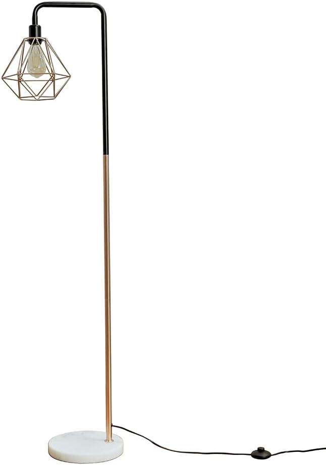 MiniSun Retro Style Black/Copper Metal & White Marble Base Floor Lamp - Complete...