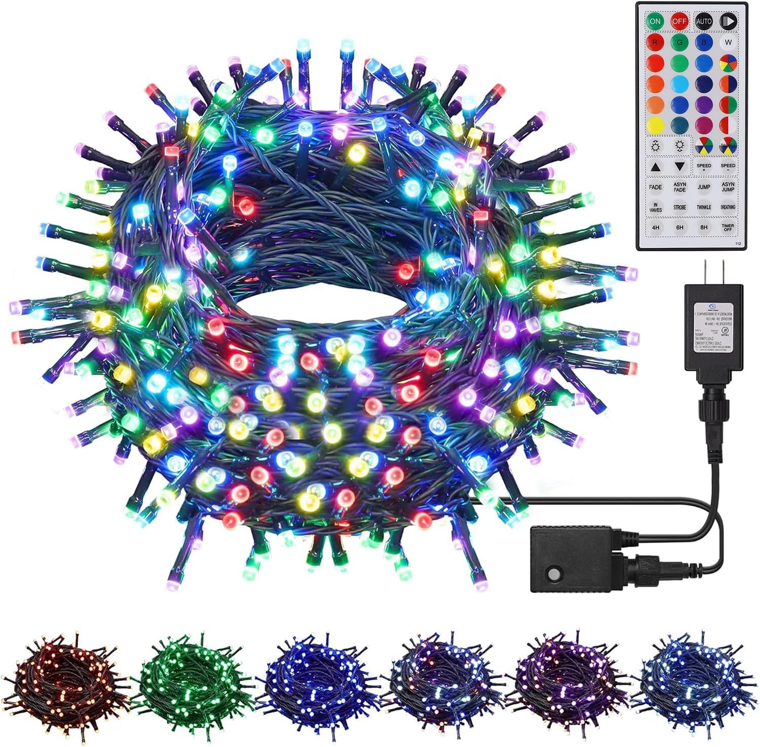 HOME LIGHTING 66ft Christmas Decorative Mini Lights, 200 LED RGB Changing 8 Func...