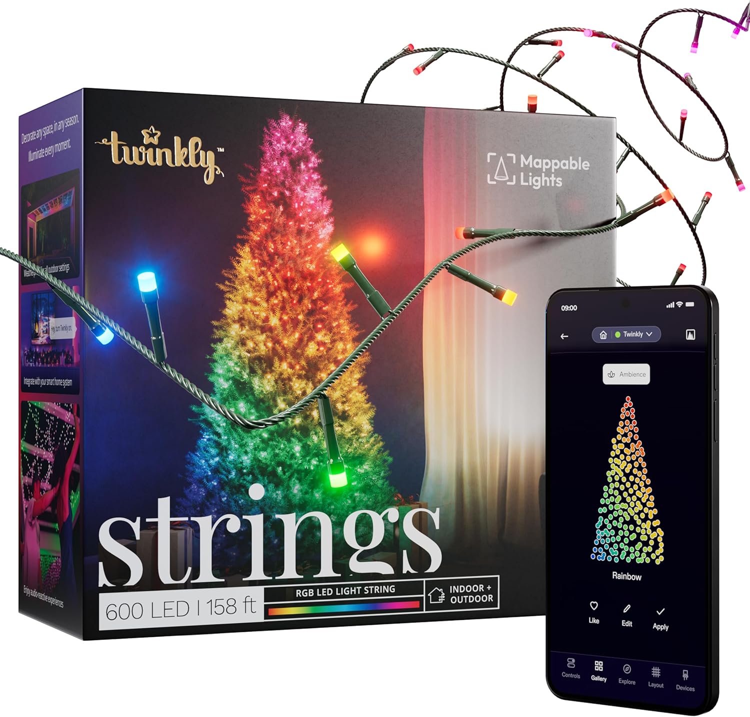 Twinkly Strings 600 LED RGB, Including White, LED Light String, Smart Multicolor...