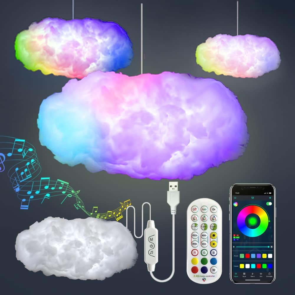 3D Big Cloud lightning Light Kit Music Sync Warm White Multicolor lightning Chan...
