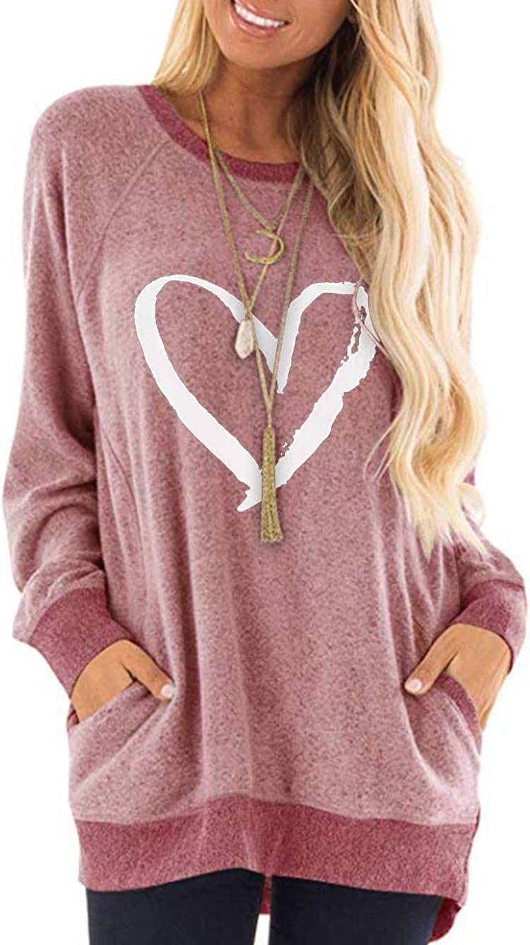iChunhua Casual Women’s Long Sleeve Crewneck T Shirt Sweatshirt Tops with Pocket...