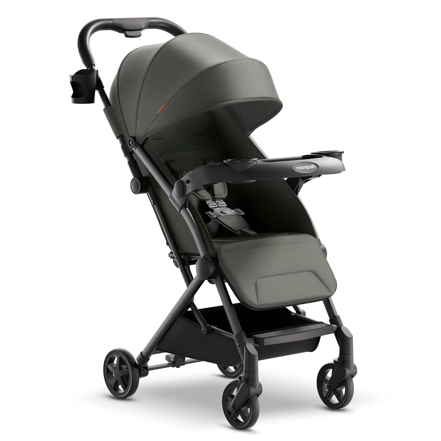 Mompush Lithe V2 Lightweight Stroller + Snack Tray, Ultra-Compact Fold & Airplan...