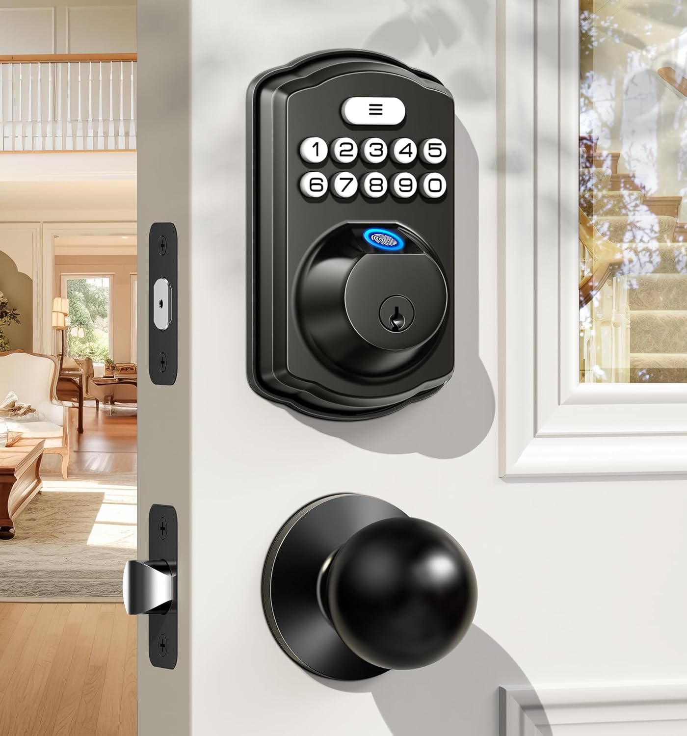 Veise Fingerprint Door Lock with 2 Door Knobs - Keyless Entry Door Lock with Han...